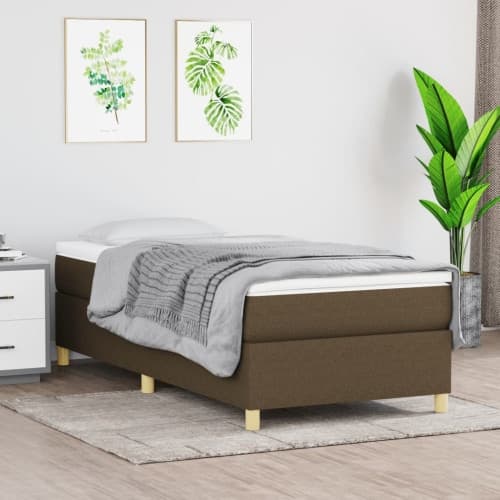 Ramsäng med madrass mörkbrun 90x200 cm tyg