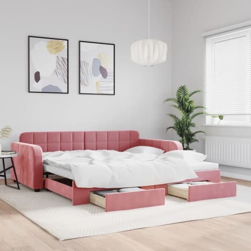 Dagbädd utdragbar med lådor rosa 100x200 cm sammet