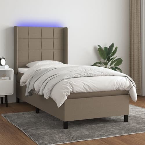 Ramsäng med madrass & LED taupe 100x200 cm tyg