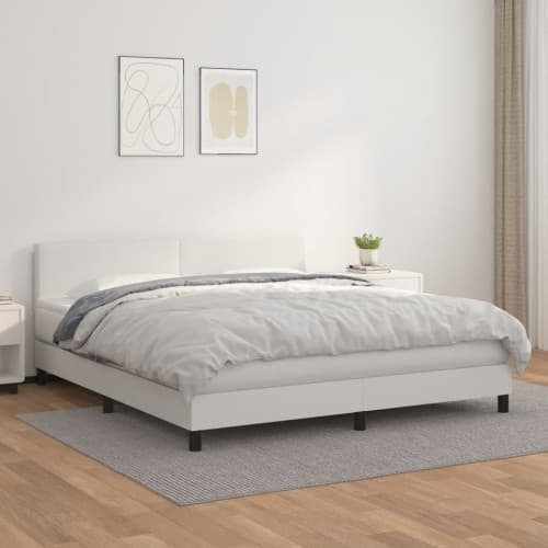 Ramsäng med madrass vit 160x200 cm konstläder