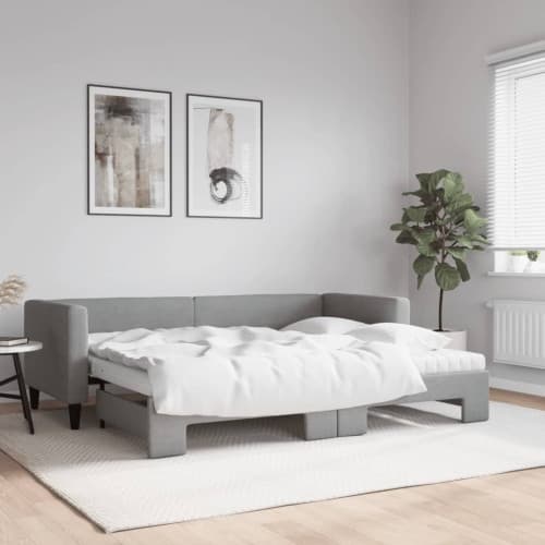 Dagbädd med madrasser utdragbar ljusgrå 80x200 cm tyg