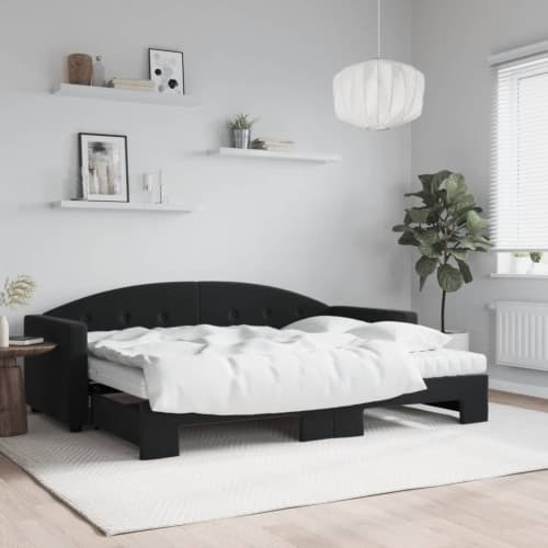 Dagbädd utdragbar med madrasser svart 80x200 cm sammet