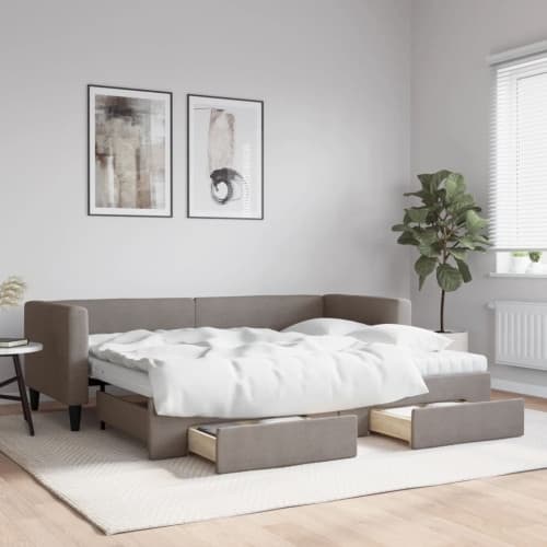 Dagbädd utdragbar med lådor taupe 80x200 cm tyg