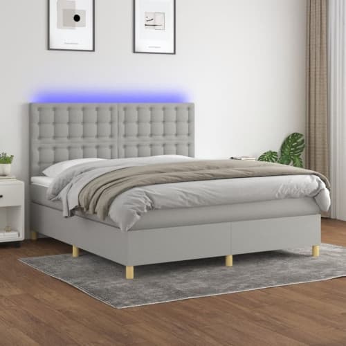 Ramsäng med madrass & LED ljusgrå 180x200 cm tyg