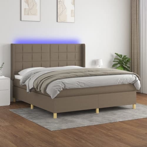 Ramsäng med madrass & LED taupe 160x200 cm tyg
