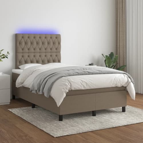 Ramsäng med madrass & LED taupe 120x200 cm tyg
