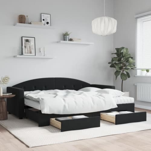 Dagbädd utdragbar med lådor svart 80x200 cm sammet