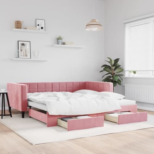 Dagbädd utdragbar med lådor rosa 100x200 cm sammet