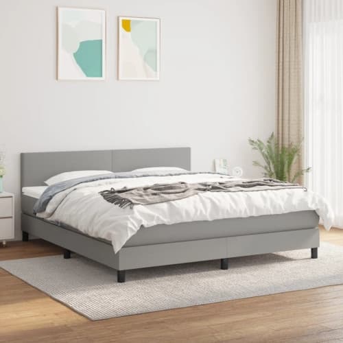 Ramsäng med madrass ljusgrå 180x200 cm tyg