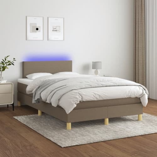Ramsäng med madrass & LED taupe 120x200 cm tyg