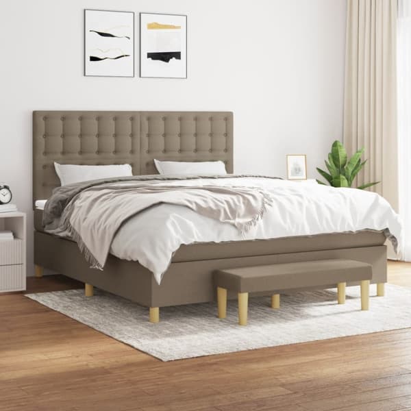 Ramsäng med madrass taupe 160x200 cm tyg