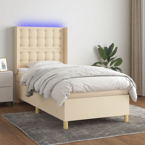 Ramsäng med madrass & LED gräddvit 80x200 cm tyg