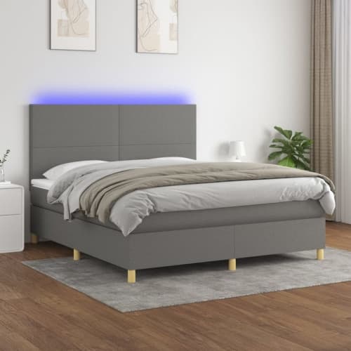 Ramsäng med madrass & LED mörkgrå 180x200 cm tyg