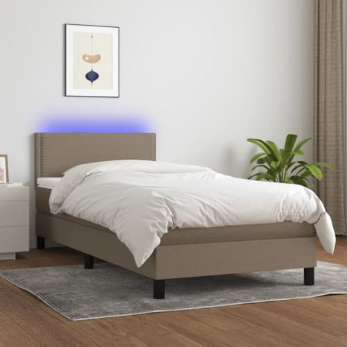 Ramsäng med madrass & LED taupe 80x200 cm tyg