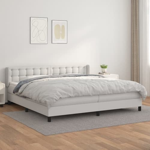 Ramsäng med madrass vit 200x200 cm konstläder