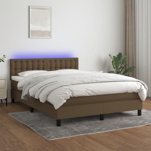 Ramsäng med madrass & LED mörkbrun 140x190 cm tyg
