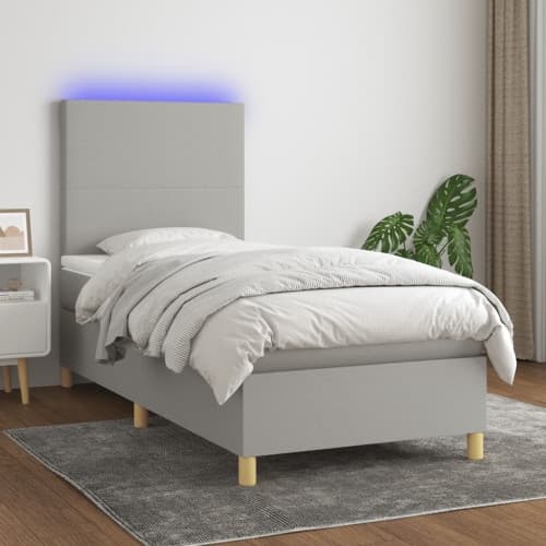 Ramsäng med madrass & LED ljusgrå 90x190 cm tyg