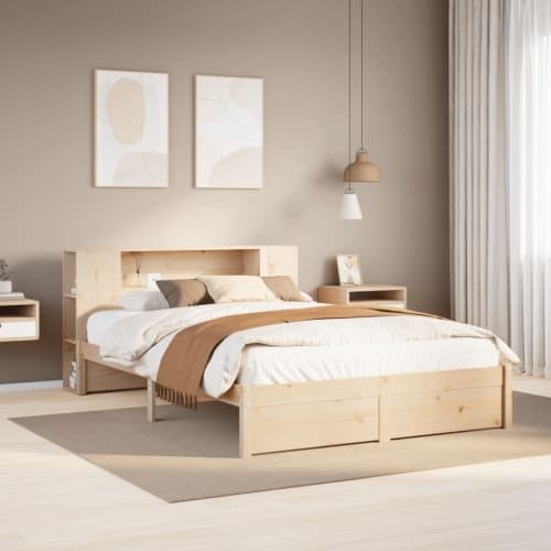 Säng med bokhylla utan madrass 150x200cm massiv furu