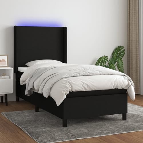 Ramsäng med madrass & LED svart 90x200 cm tyg