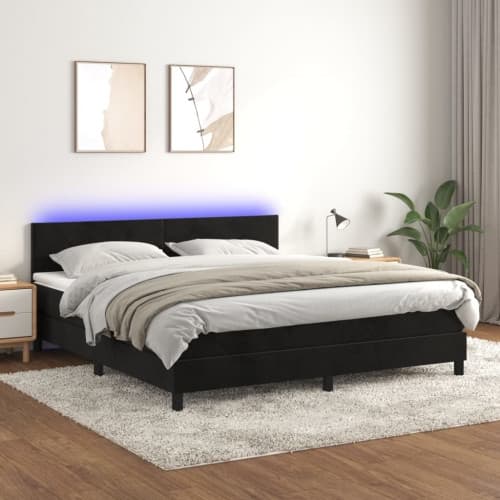 Ramsäng med madrass & LED svart 180x200 cm sammet