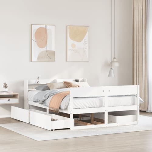 Sängram utan madrass vit 160x200 cm massiv furu