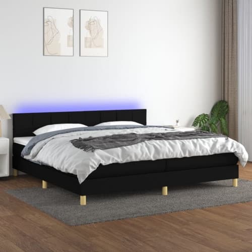 Ramsäng med madrass & LED svart 200x200 cm tyg