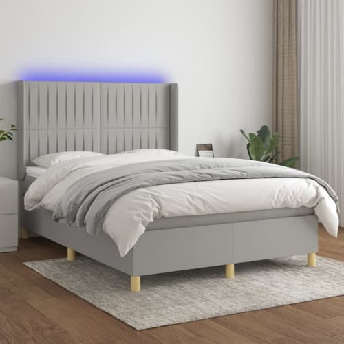 Ramsäng med madrass & LED ljusgrå 140x200 cm tyg