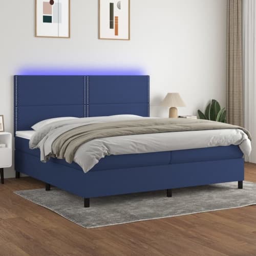 Ramsäng med madrass & LED blå 200x200 cm tyg