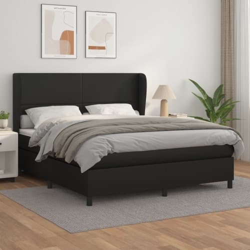 Ramsäng med madrass svart 180x200 cm konstläder