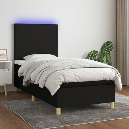 Ramsäng med madrass & LED svart 90x200 cm tyg