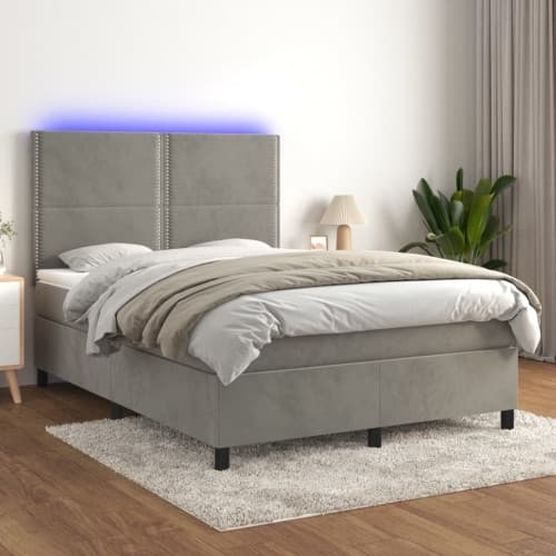 Ramsäng med madrass & LED ljusgrå 140x190 cm sammet