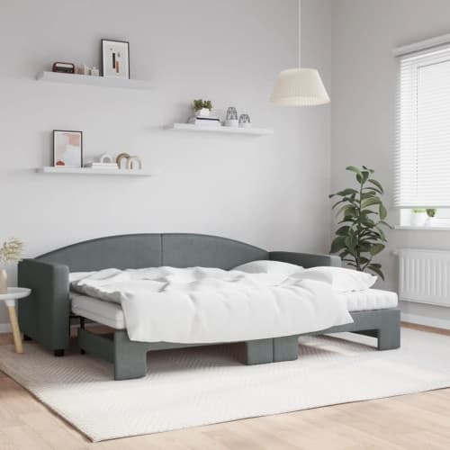 Dagbädd med madrasser utdragbar mörkgrå 80x200 cm tyg