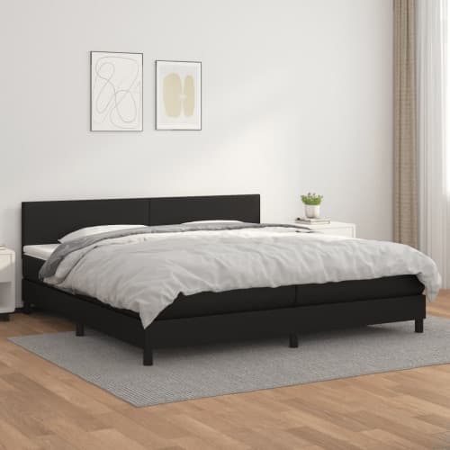 Ramsäng med madrass svart 200x200 cm konstläder