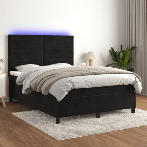Ramsäng med madrass & LED svart 140x200 cm sammet