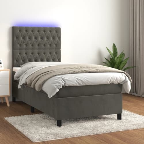 Ramsäng med madrass & LED mörkgrå 80x200 cm sammet