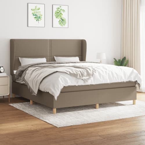 Ramsäng med madrass taupe 160x200 cm tyg