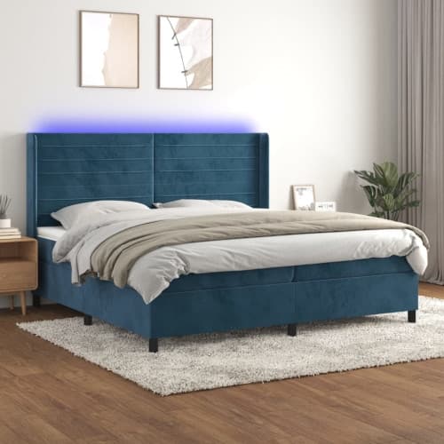 Ramsäng med madrass & LED mörkblå 200x200 cm sammet