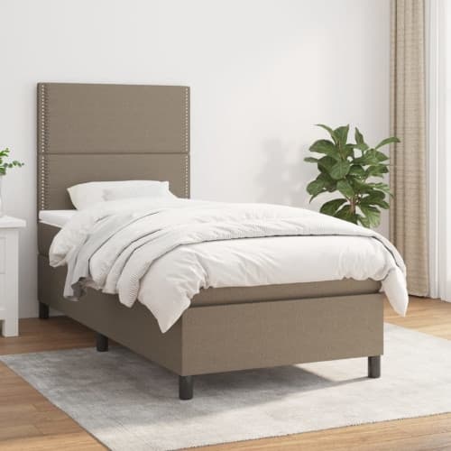 Ramsäng med madrass taupe 90x190 cm tyg