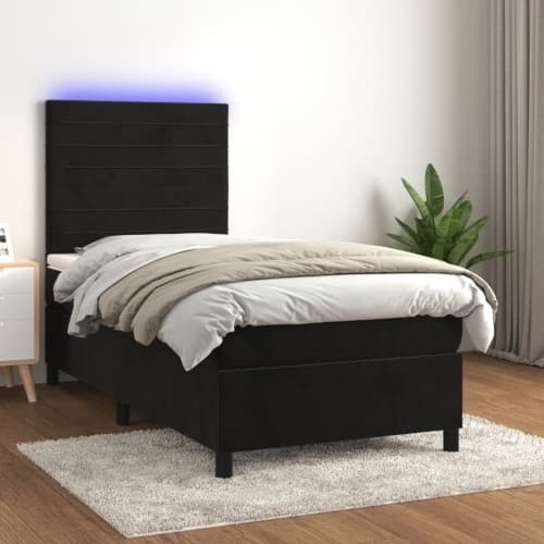 Ramsäng med madrass & LED svart 80x200 cm sammet