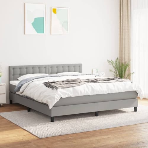 Ramsäng med madrass ljusgrå 180x200 cm tyg