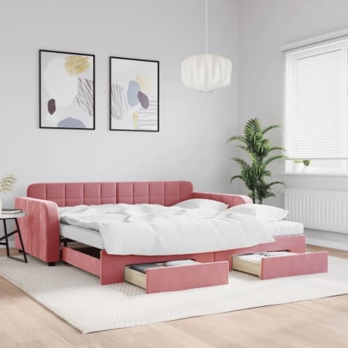 Dagbädd utdragbar med lådor rosa 100x200 cm sammet