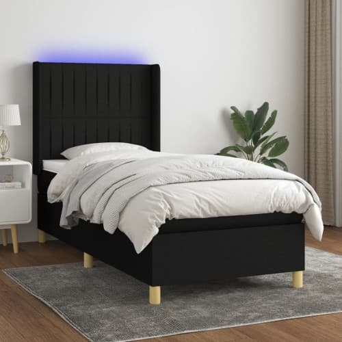 Ramsäng med madrass & LED svart 90x200 cm tyg