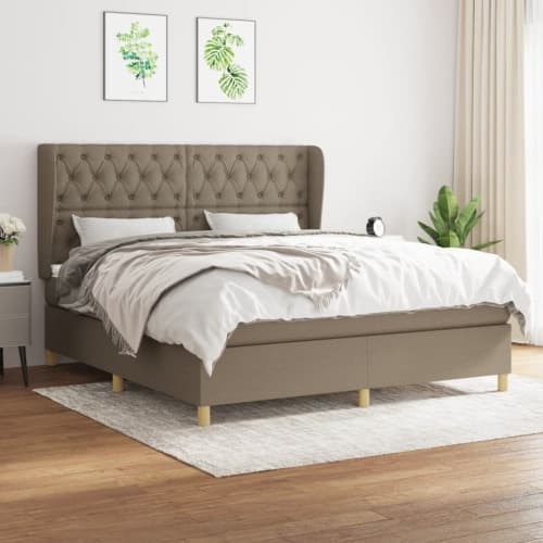 Ramsäng med madrass taupe 160x200 cm tyg