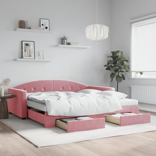 Dagbädd utdragbar med lådor rosa 100x200 cm sammet