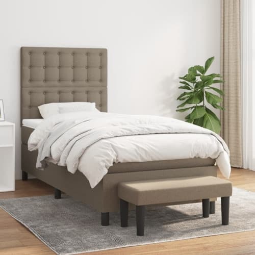 Ramsäng med madrass taupe 90x190 cm tyg