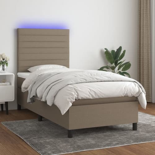 Ramsäng med madrass & LED taupe 100x200 cm tyg