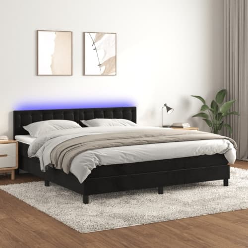 Ramsäng med madrass & LED svart 160x200 cm sammet