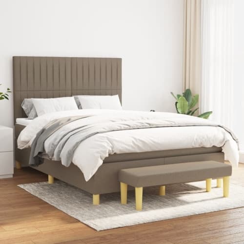 Ramsäng med madrass taupe 140x190 cm tyg