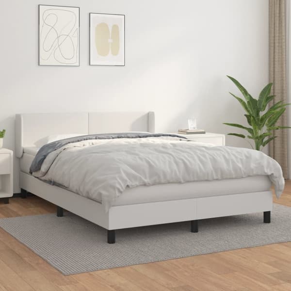 Ramsäng med madrass vit 140x190 cm konstläder