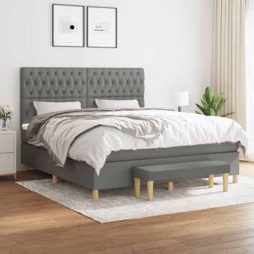 Ramsäng med madrass mörkgrå 180x200 cm tyg